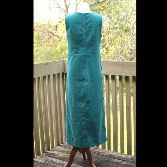 Vintage Corduroy Jumper Dress Medium Large Green Sleeveless Handmade Midi Dress - Picture 2 of 9